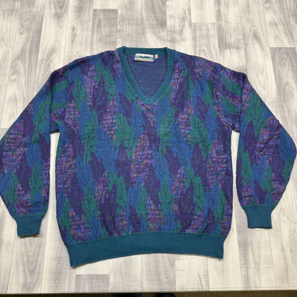 ✅ Mens XXL Tall Vintage Shenandoah Knit Sweater V-Neck Pullover Made in USA